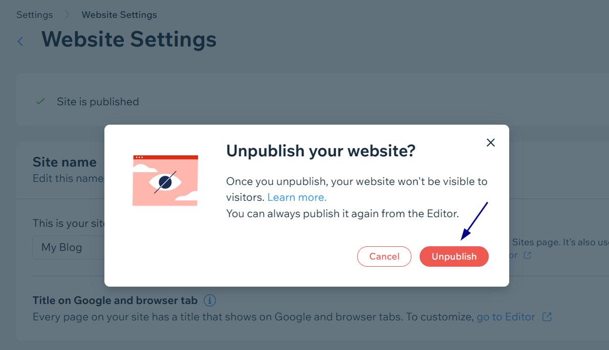 how to unpublish a wix site